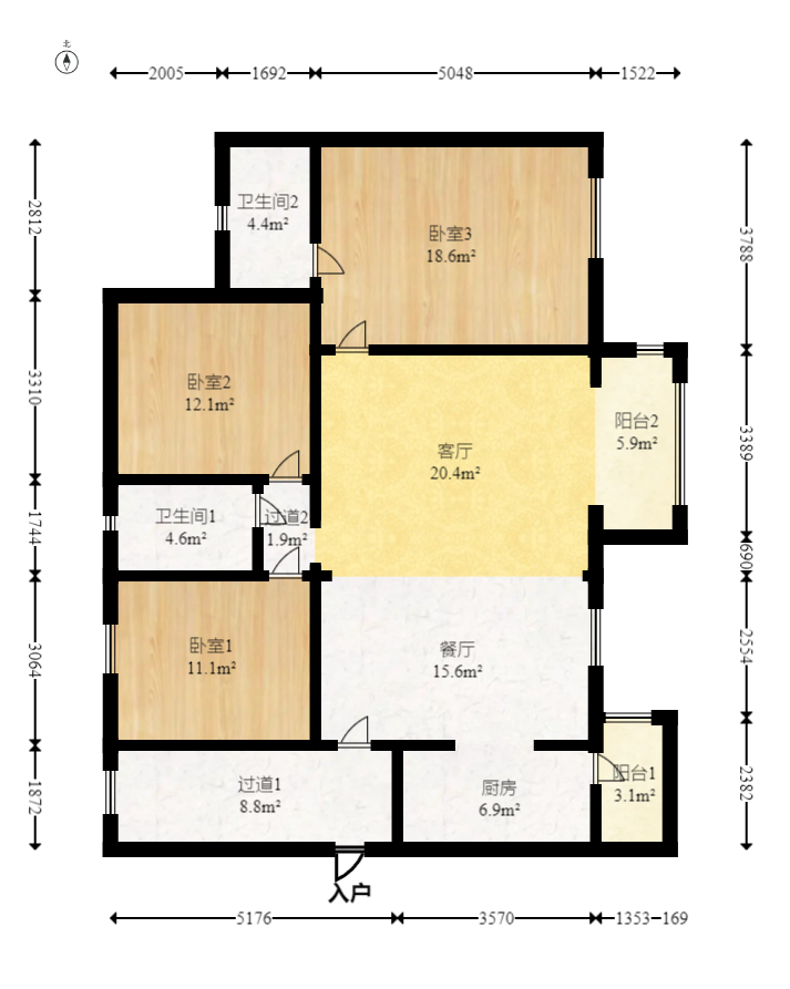时代倾城四期  3室2厅2卫    128.0万室内图1