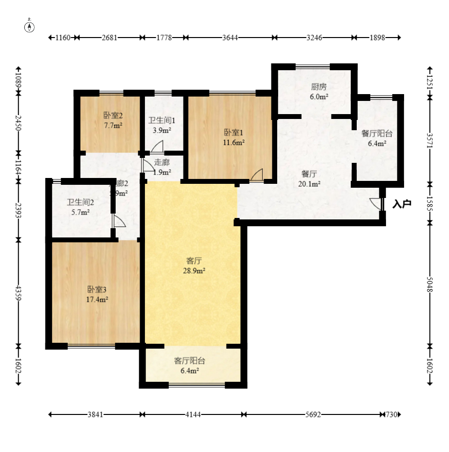 兴隆景苑  3室2厅2卫   118.80万室内图1