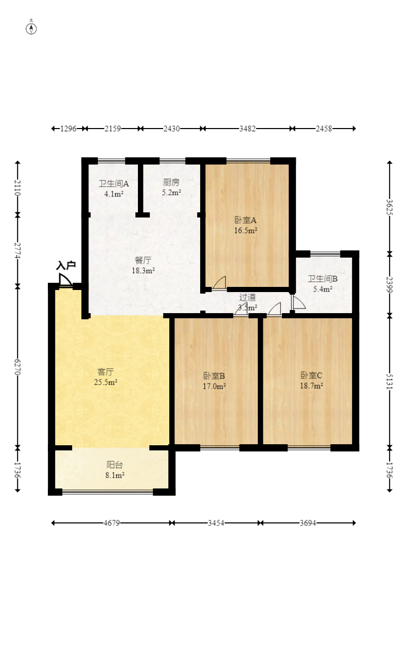 御景龙城  3室2厅2卫   61.00万室内图1