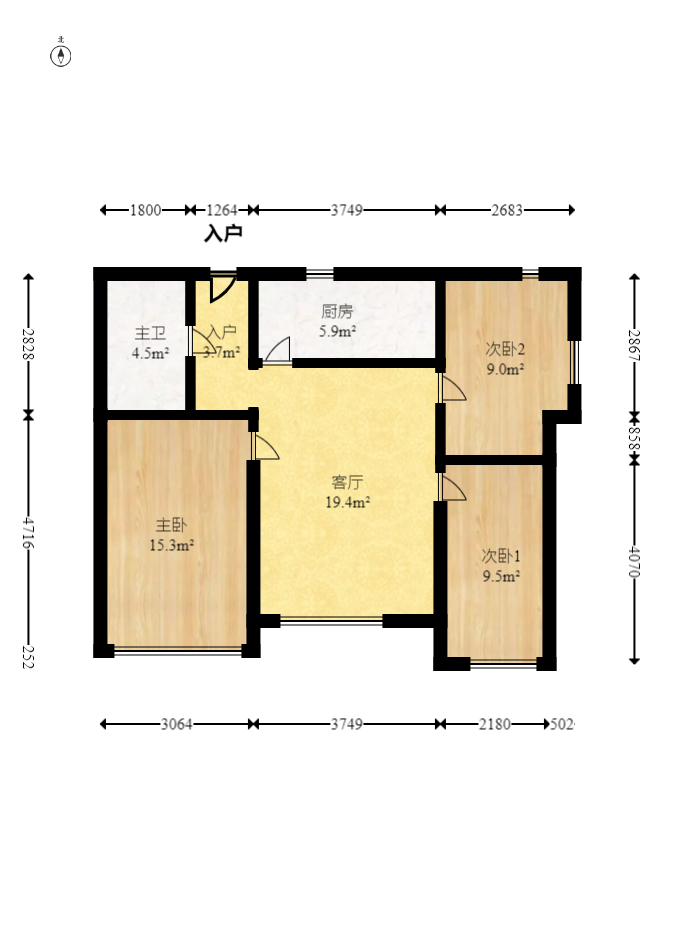 北辰三角洲E4区  3室2厅1卫   118.00万室内图1