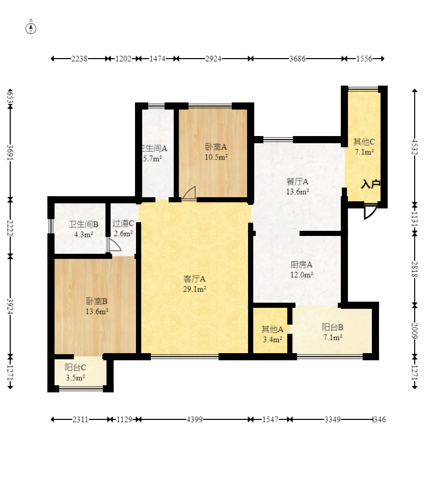 华盛世纪新城  3室2厅2卫    118.0万室内图1