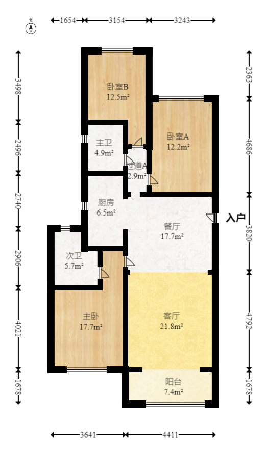 阳光城尚东湾愉景苑  4室2厅2卫   120.00万室内图1