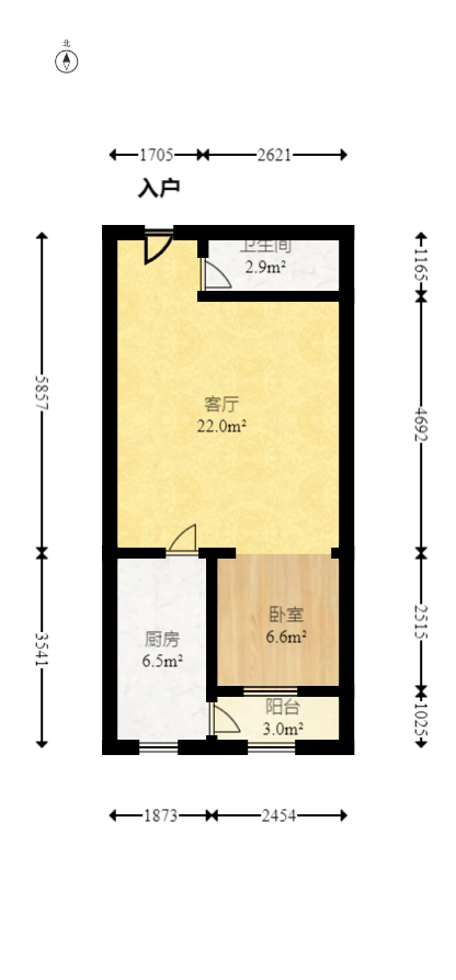 谋房博客(博客天街)  1室1厅1卫   52.00万室内图1