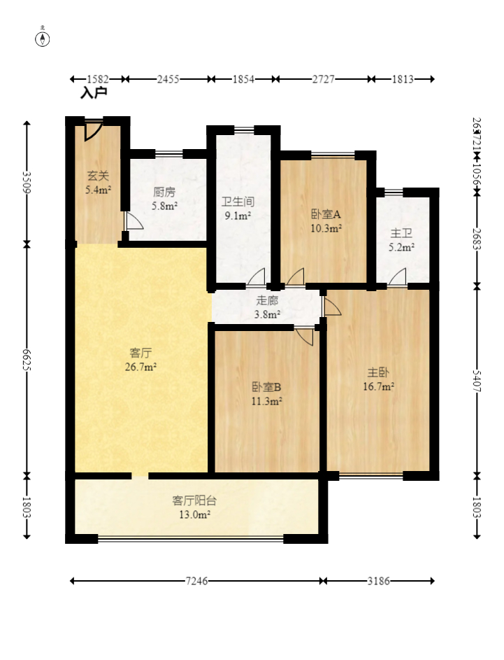 大唐印象二期御府  3室2厅2卫   108.00万室内图1