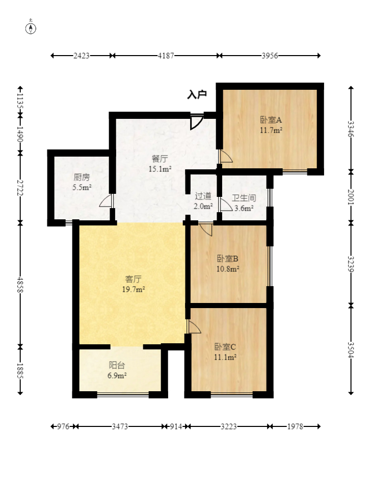 丽发新城  3室2厅1卫    81.9万室内图1