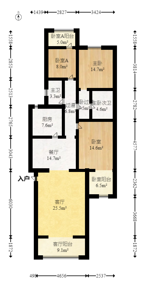 圆梦花园  3室2厅2卫   68.00万室内图1