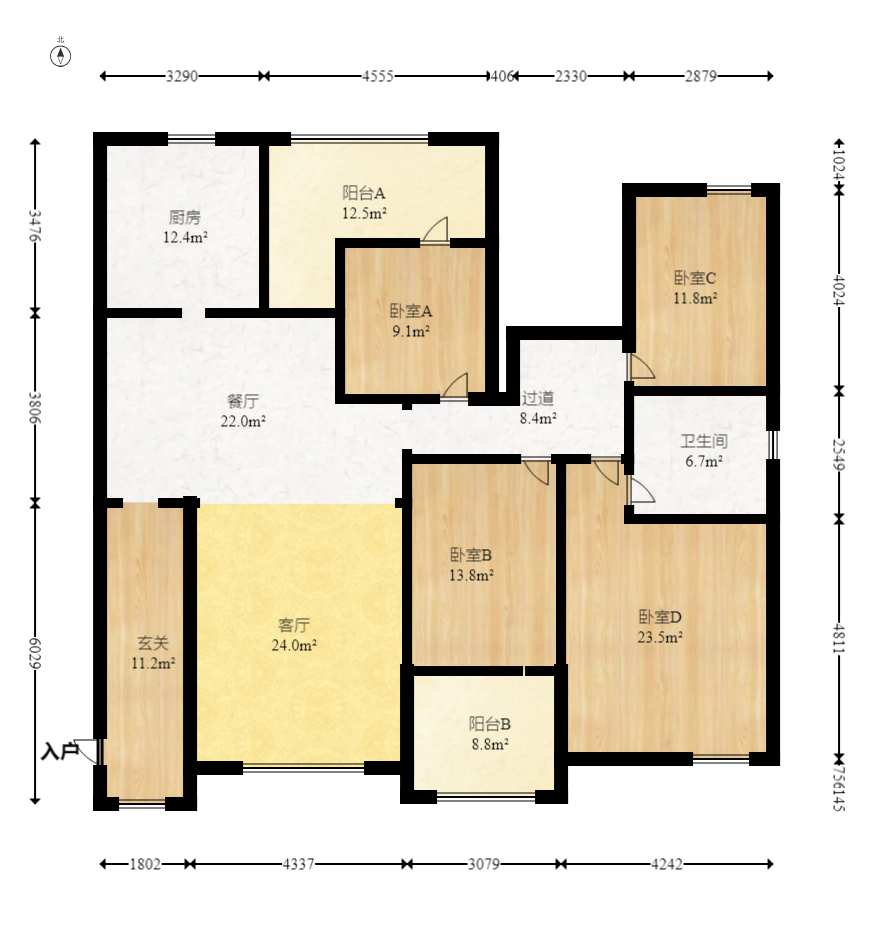 维一星城原山苑  4室2厅2卫   160.00万室内图1