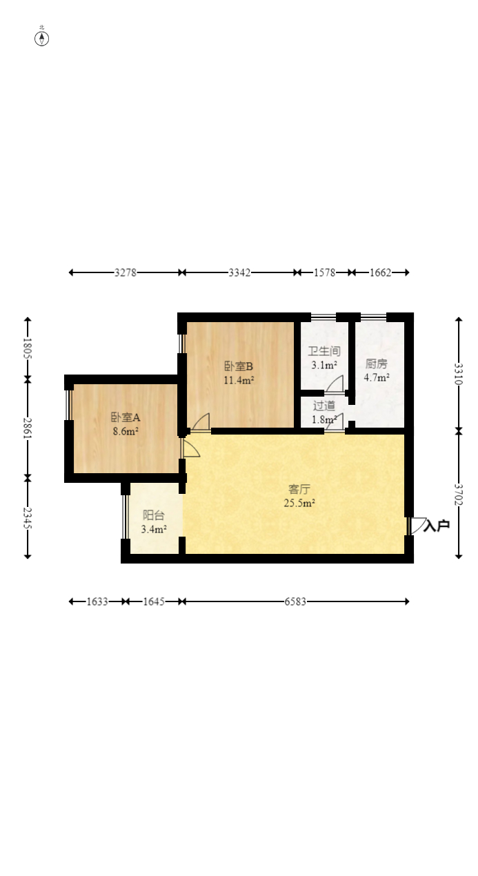 建鸿达现代公寓  2室1厅1卫   68.00万室内图1