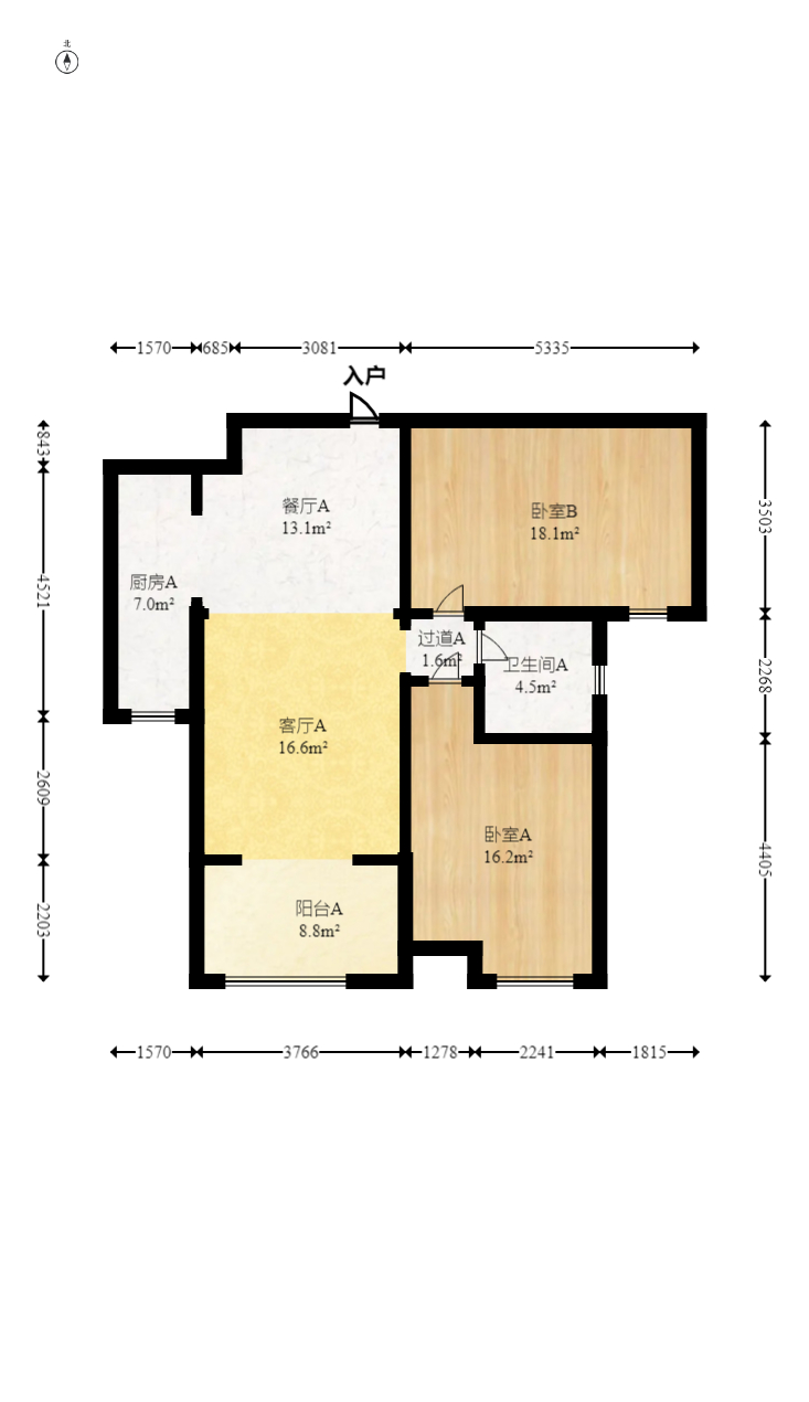 五矿万境水岸三期  2室2厅1卫   114.00万室内图1