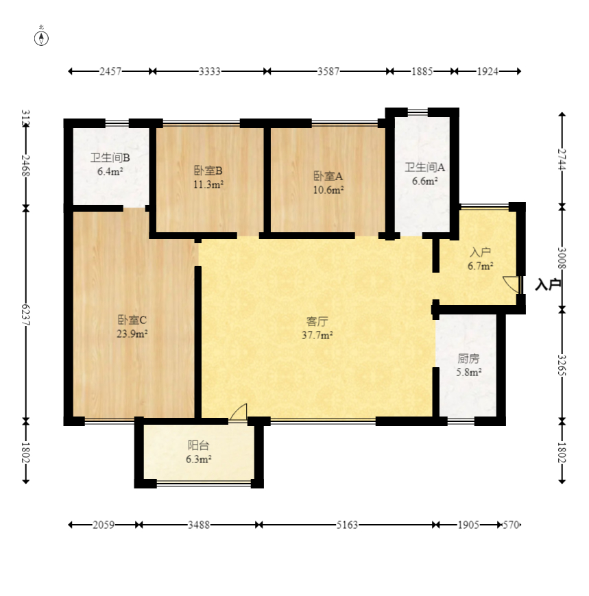 西湖鸿运佳苑 3室2厅2卫 81.0万 西湖鸿运佳苑 3室2厅2卫 81.0万户型图