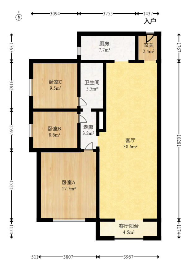 鑫远和城（一、二期）  3室2厅1卫   108.00万室内图1