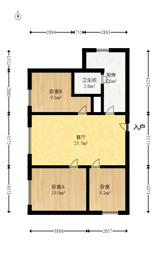 叠彩兰亭  3室2厅1卫   70.00万室内图1