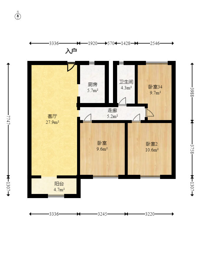 芙蓉万国城MOMA（卓越汇富苑）  3室2厅1卫    86.0万室内图1