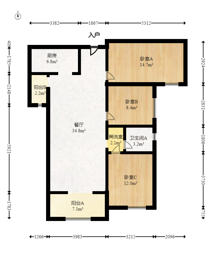 长房明宸府  3室2厅2卫   82.80万室内图1