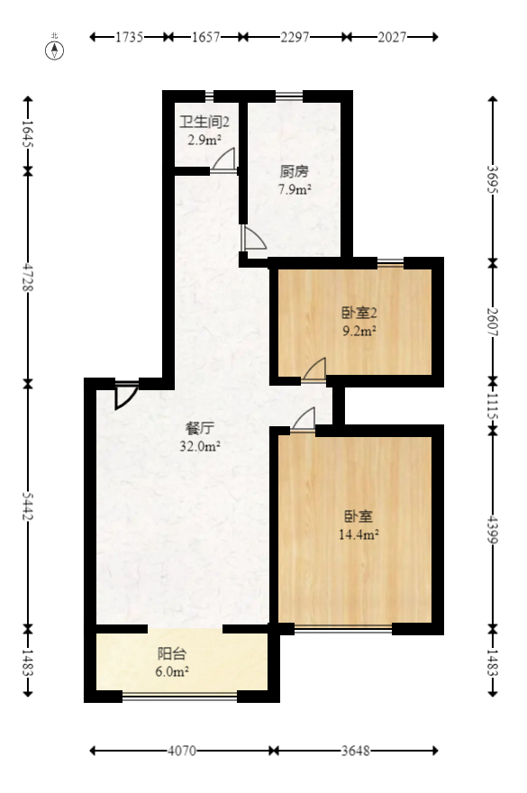 东岸锦城(东方人家)  2室2厅1卫   65.10万室内图1