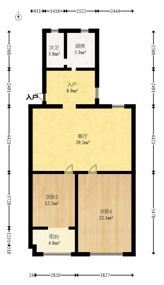 涂家冲社区（涂新小区、农商银行宿舍）  2室1厅1卫   55.00万室内图1