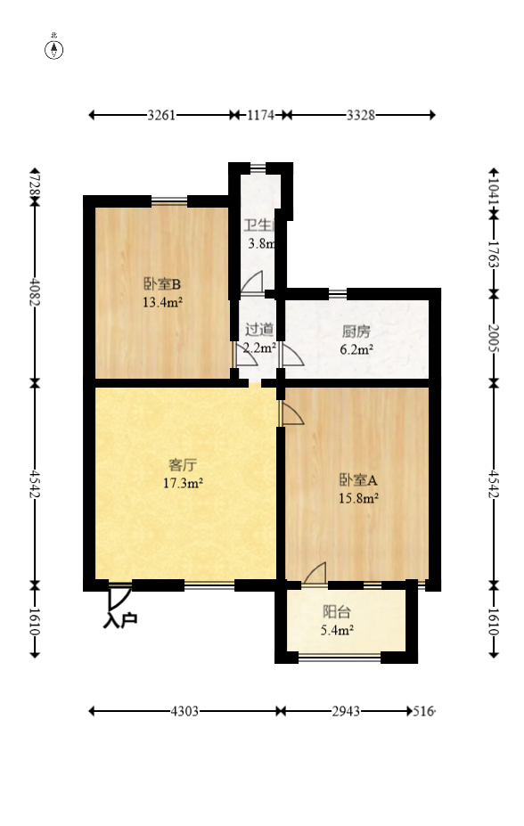 毛家桥湘运宿舍（毛家桥39号）  2室2厅1卫   53.00万室内图1
