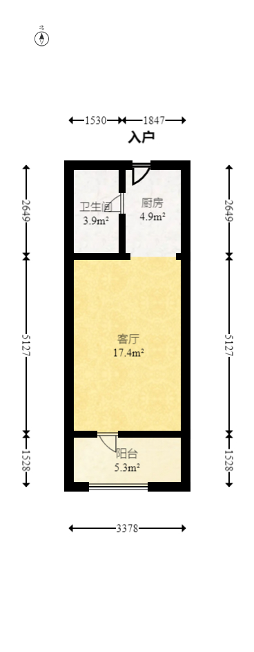 中海新城熙岸（中信新城五期）  1室1厅1卫    1000.0元/月户型图