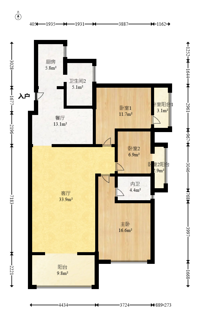东玺门  3室2厅1卫   125.00万室内图1