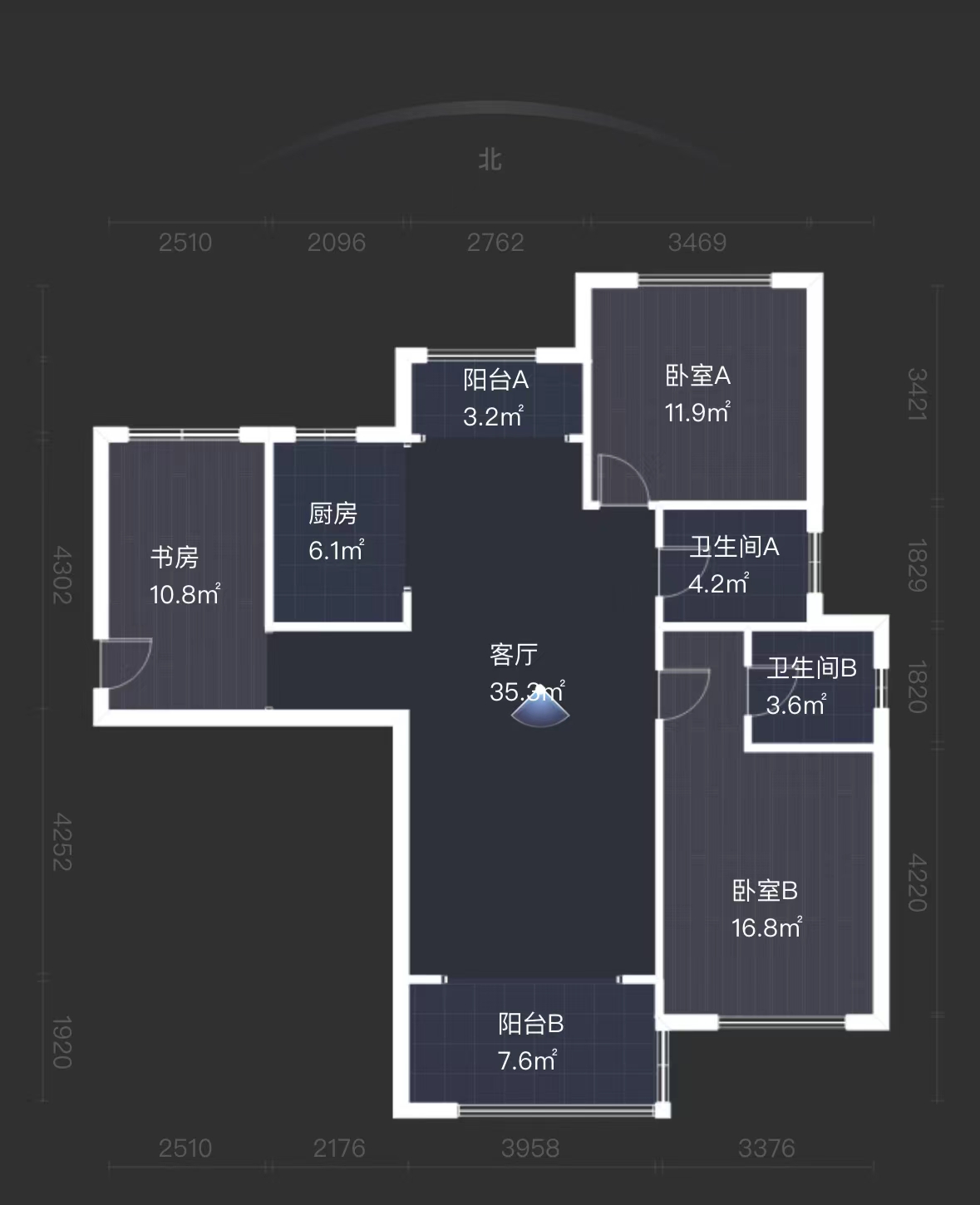 中泰财富湘江  3室2厅2卫    86.8万室内图