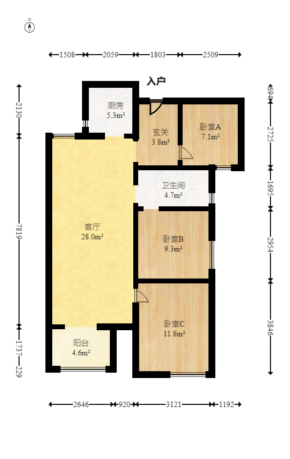 北辰中央公园C区  3室2厅1卫    72.0万 北辰中央公园C区  3室2厅1卫    72.0万户型图