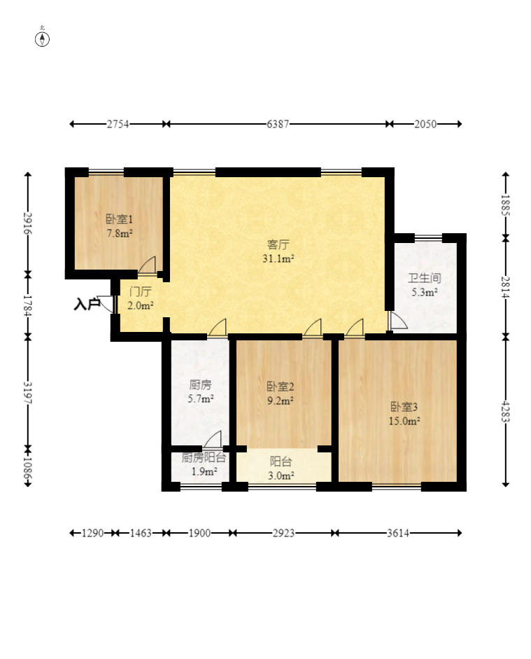 匯景豪庭  3室2廳1衛(wèi)    95.0萬室內(nèi)圖1