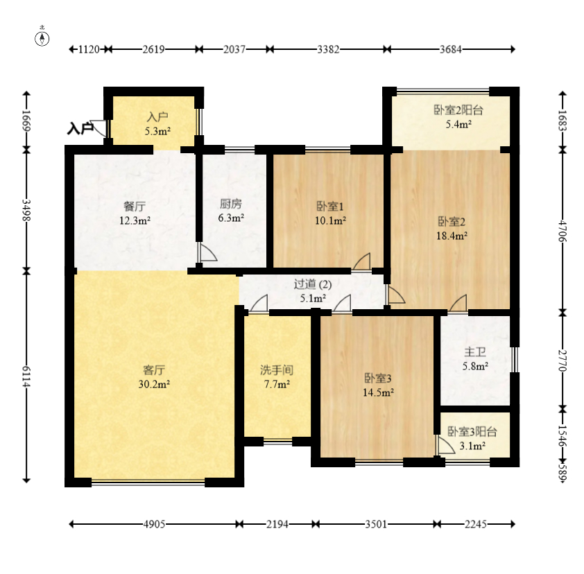 鸿园小区  3室2厅2卫   130.00万室内图1