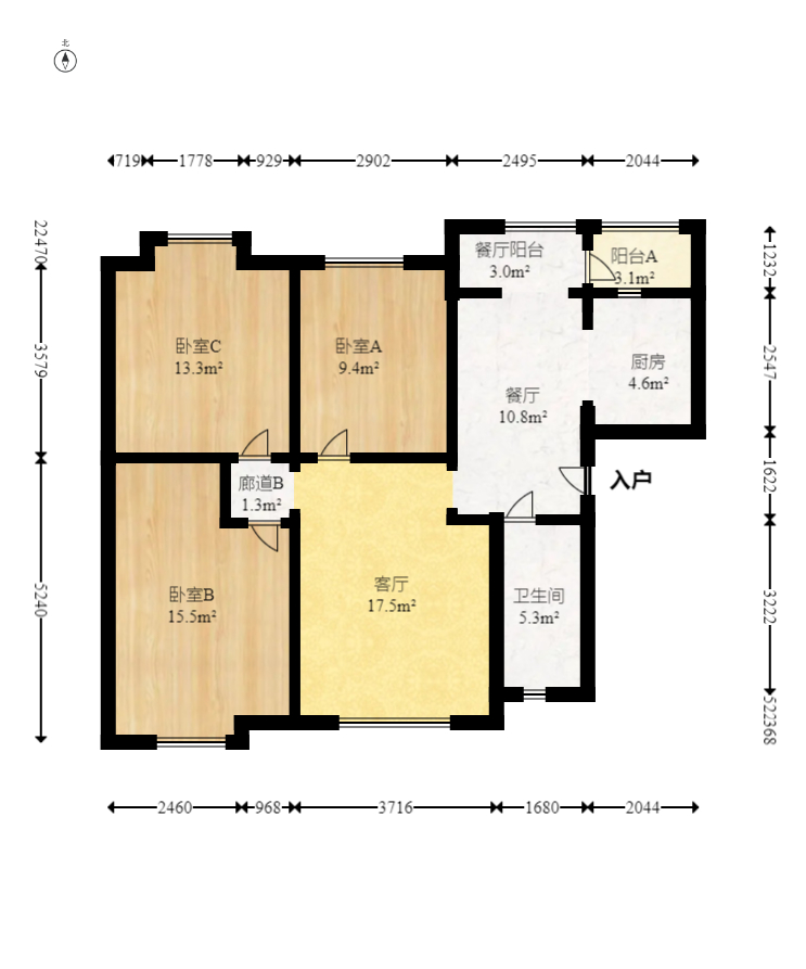兰亭湾畔  3室2厅1卫   109.00万室内图1