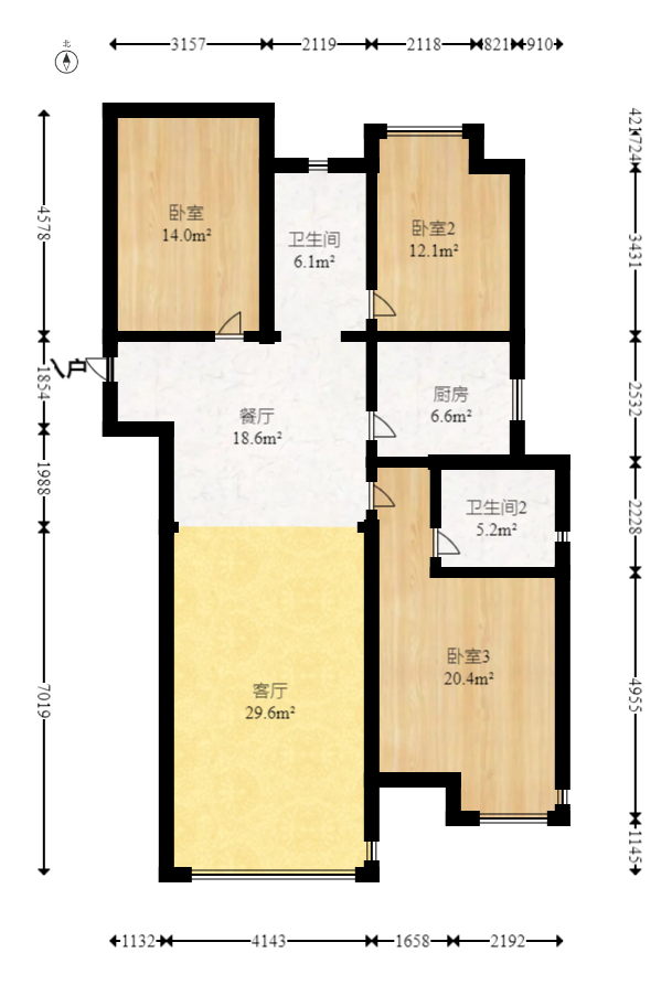 日盛湖湘花苑  3室2厅2卫    144.0万室内图1