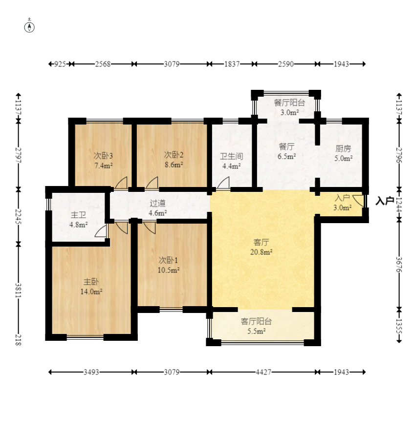 中建悦和城  4室2厅2卫    125.8万室内图1