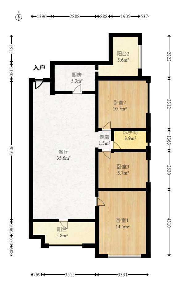 园康星都荟  3室2厅2卫   89.80万室内图1