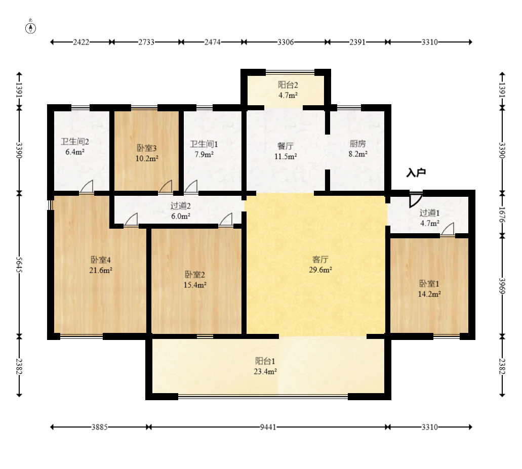 润和湘江天地AB区 4室2厅3卫 199.0万 润和湘江天地AB区 4室2厅3卫 199.0万户型图
