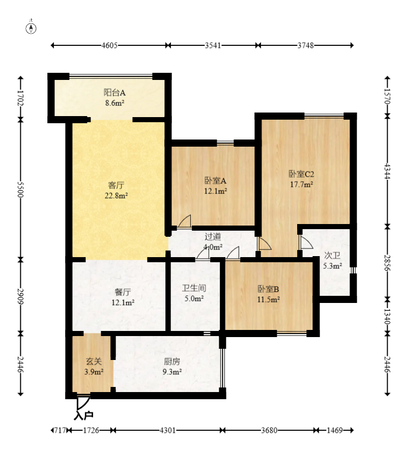 新城新世界一二三期  3室2厅2卫   115.00万室内图1