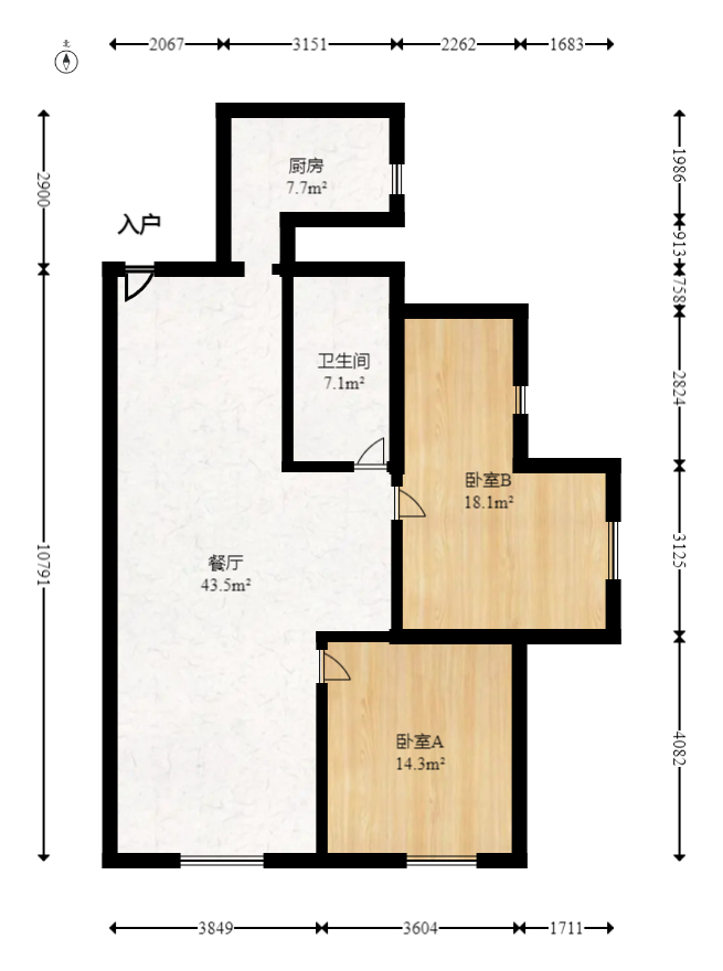 北辰中央公园A区  2室2厅1卫   105.00万室内图1