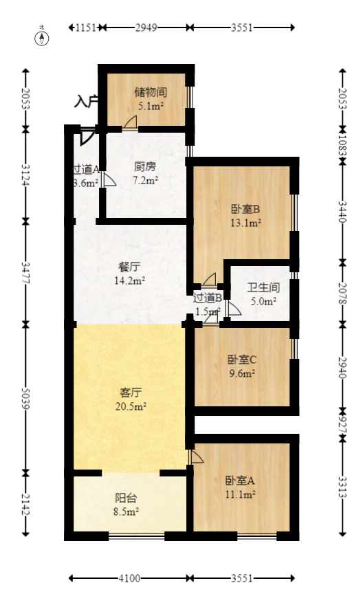 五矿紫湖香醍  3室2厅1卫    75.6万室内图1