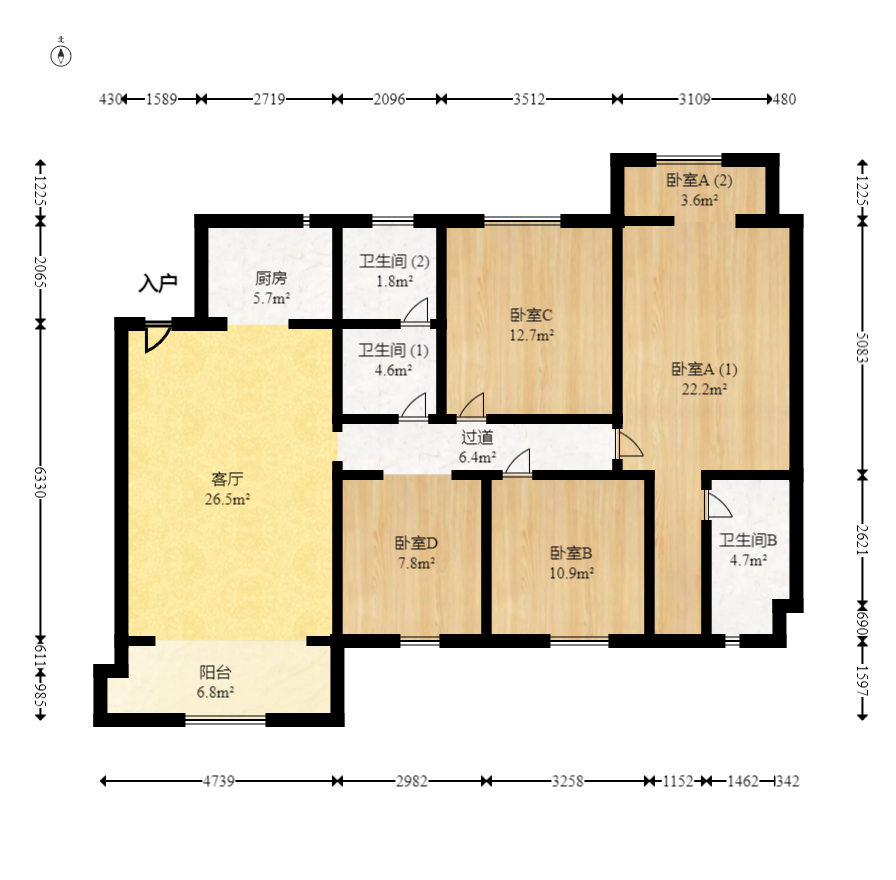 阿普阿布  4室2厅2卫   135.00万室内图1