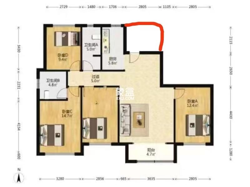 美丽潇湘 4室2厅2卫 60.0万 美丽潇湘 4室2厅2卫 60.0万室内图