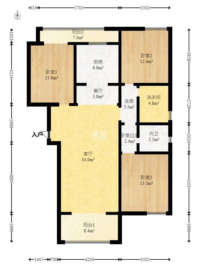 明昇壹城（明昇时代广场）一期  3室2厅2卫   204.00万室内图1