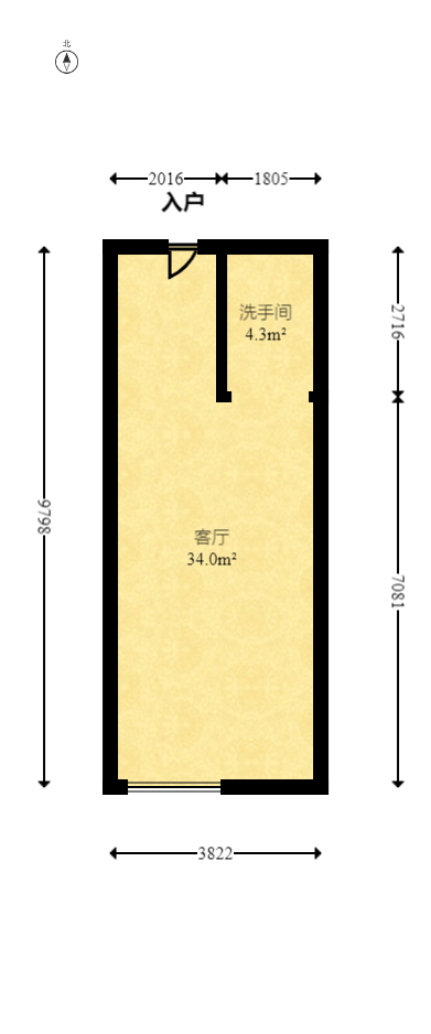 明昇壹城（明昇时代广场）三期  1室1厅1卫   53.00万室内图1