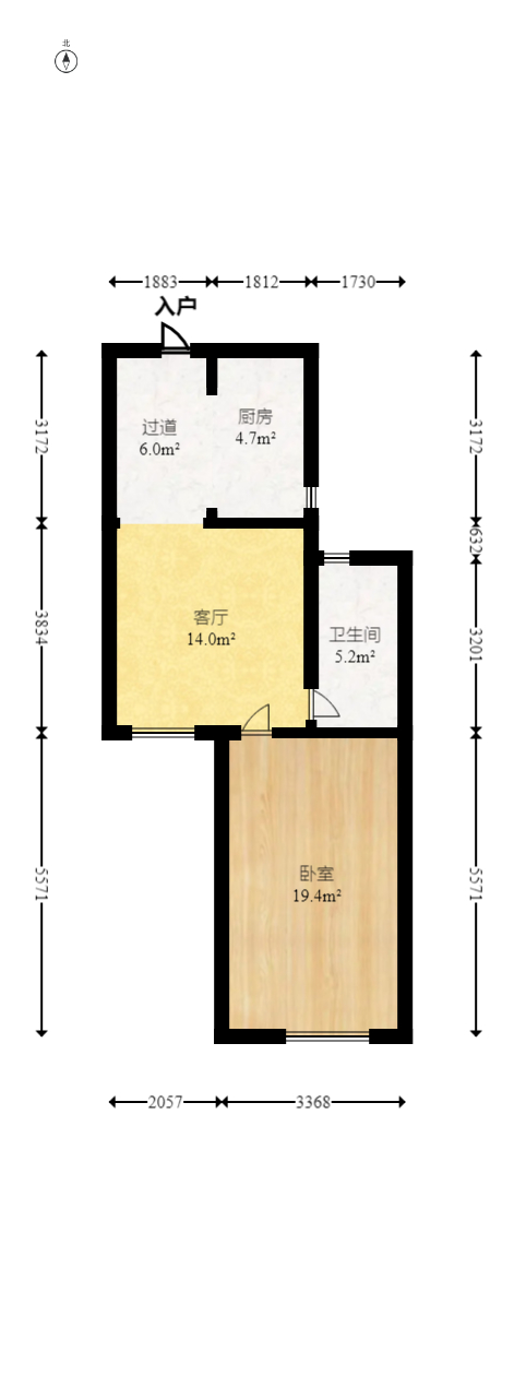 怡海星城 1室1厅1卫 27.5万 怡海星城 1室1厅1卫 27.5万户型图