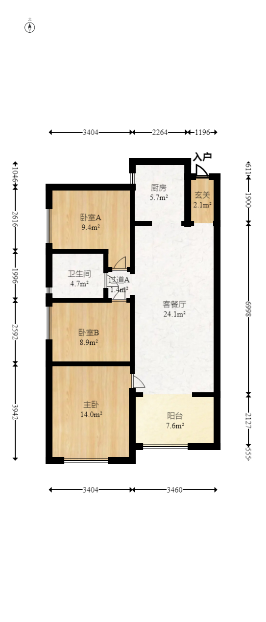万科里金域滨江  3室2厅1卫   198.00万室内图1