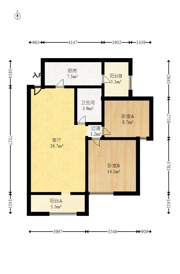 庄园心伽泊  2室2厅1卫   75.00万室内图1