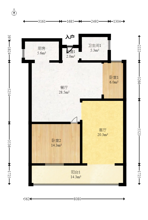 潤和湘江天地C區(qū)  3室2廳2衛(wèi)    120.0萬室內(nèi)圖1