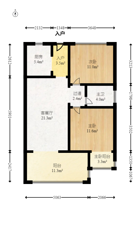 恒大御景半岛湘江苑（恒大御景半岛一期）  2室2厅1卫   108.00万室内图1