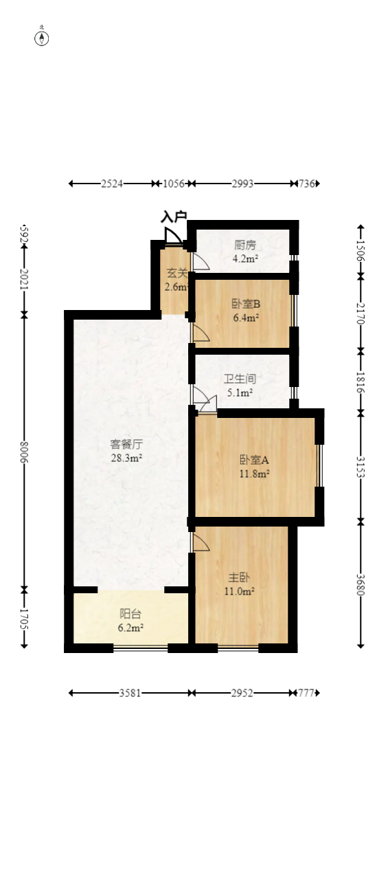 保利西海岸B区  3室2厅1卫   163.00万室内图1