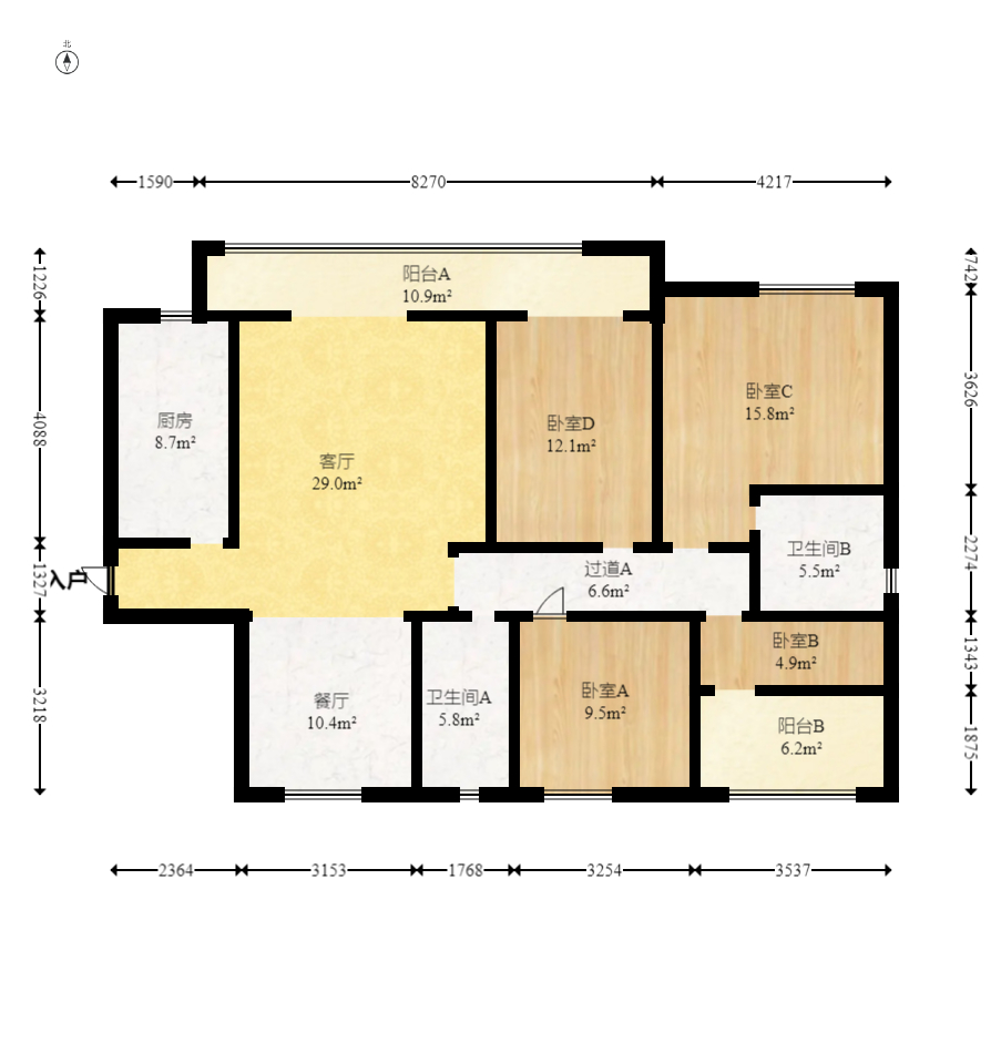 中建嘉和城  4室2厅2卫   118.00万室内图1