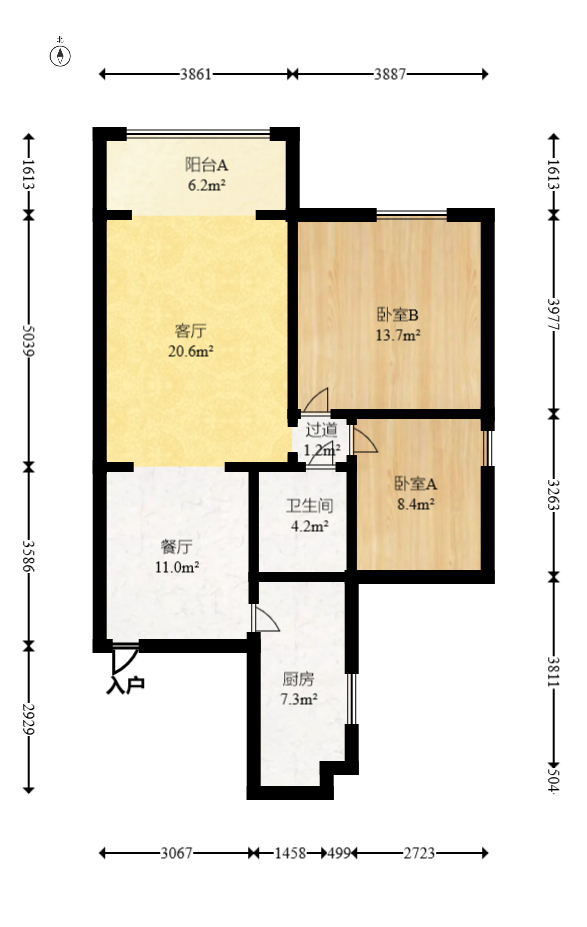 茂华国际湘  2室2厅1卫    72.0万室内图1