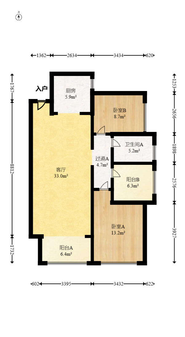 长房半岛蓝湾(观山月) 3室2厅1卫 63.0万 长房半岛蓝湾(观山月) 3室2厅1卫 63.0万户型图