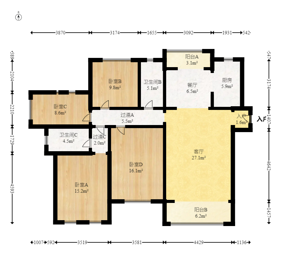 清溪川九号  3室2厅2卫   229.00万室内图1