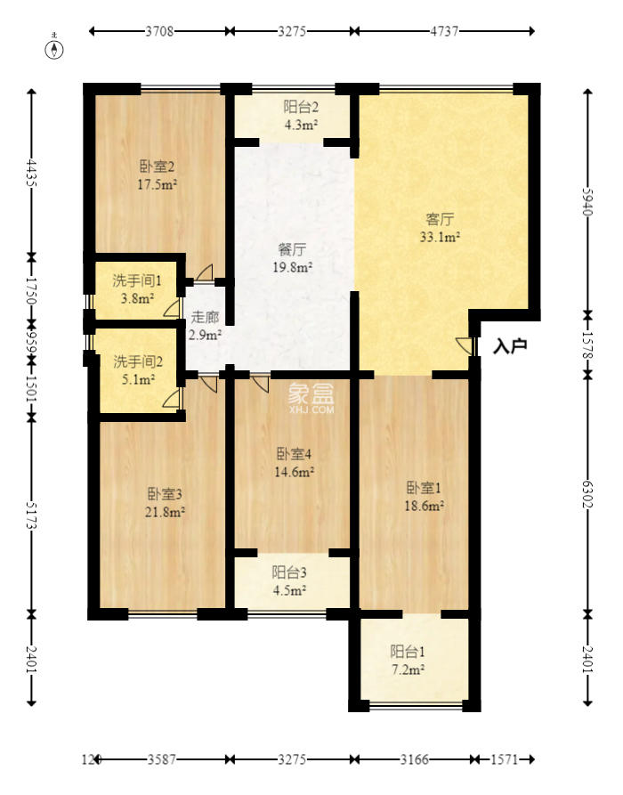 金凤滩家园  4室2厅2卫   121.80万室内图1